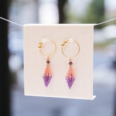 家田紙工 | Star夾式耳環 四海波紋(粉、紫色)