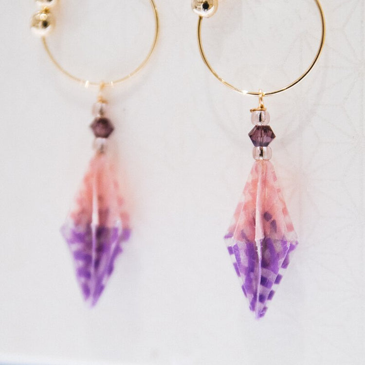 家田紙工 | Star夾式耳環 四海波紋(粉、紫色)